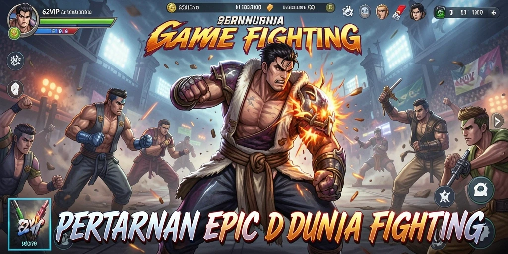 Tampilan gameplay 62VIP dengan pertarungan yang mendebarkan dan karakter unik.