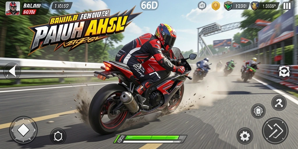 Gameplay 66D yang seru dengan aksi balap motor intens.