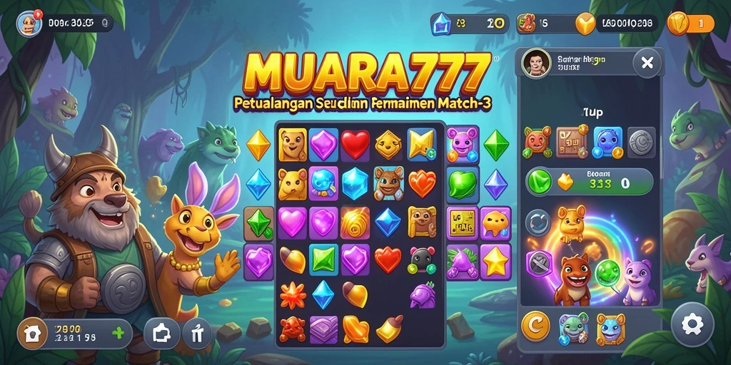 Screenshot gameplay MUARA777 yang menampilkan aksi mencocokkan gem.