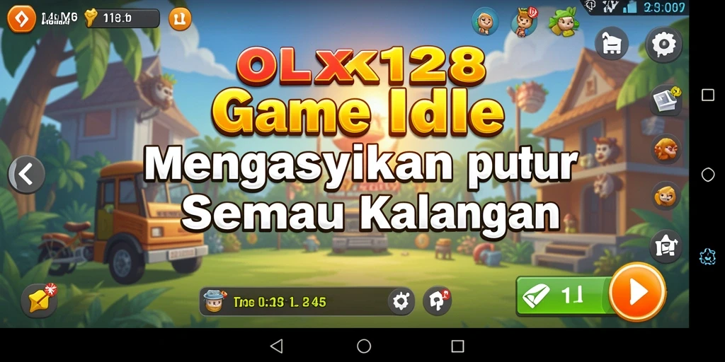 Tampilan gameplay OLX128 yang menampilkan akumulasi sumber daya otomatis.