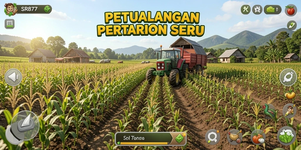 Tampilan gameplay SR877 menampilkan aktivitas bertani yang seru dan interaktif.